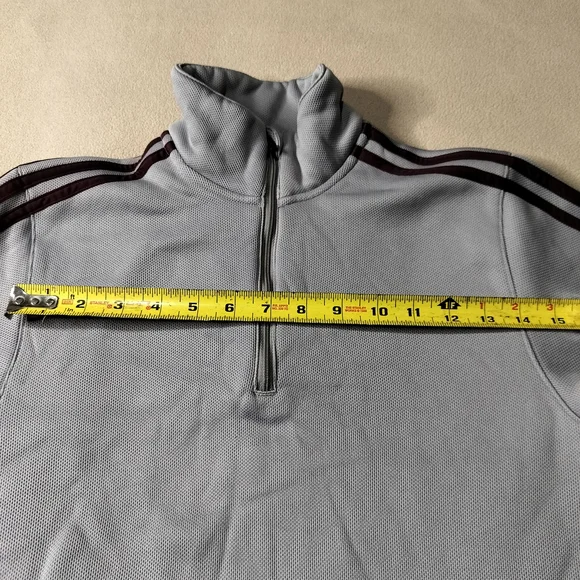 adidas Gray Half-Zip Pindot Sweatshirt with Black Stripes. - Picture 3 of 15